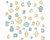 Teapots and Saucers 5x5 Quirky Illustration Print