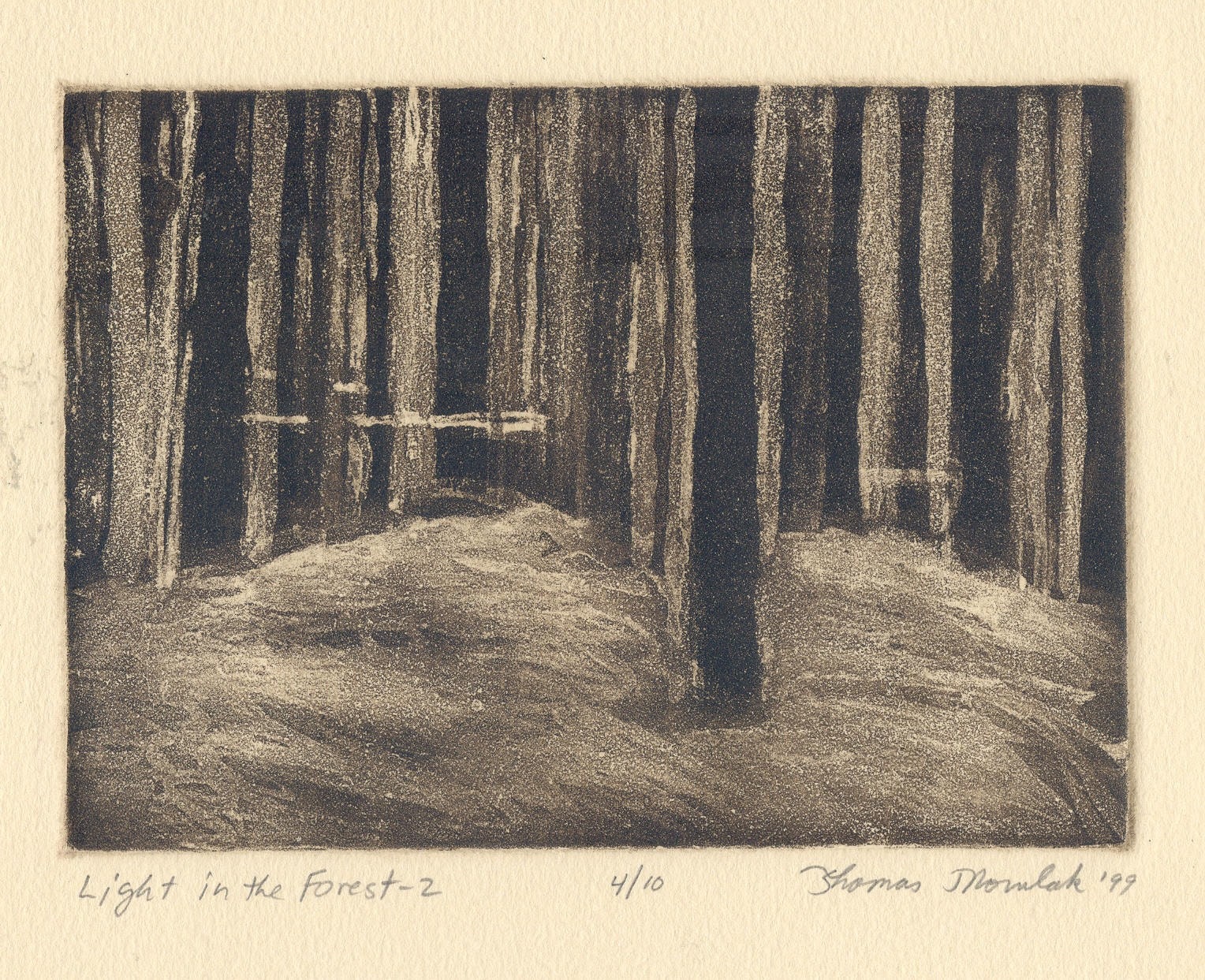 Light in the Forest--2 original hand printed zinc plate aquatint etching