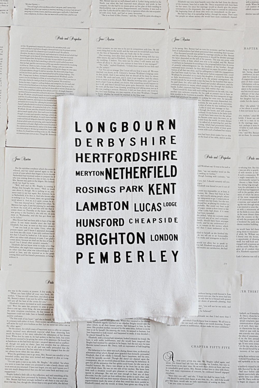 Typography Pride and Prejudice dishtowel