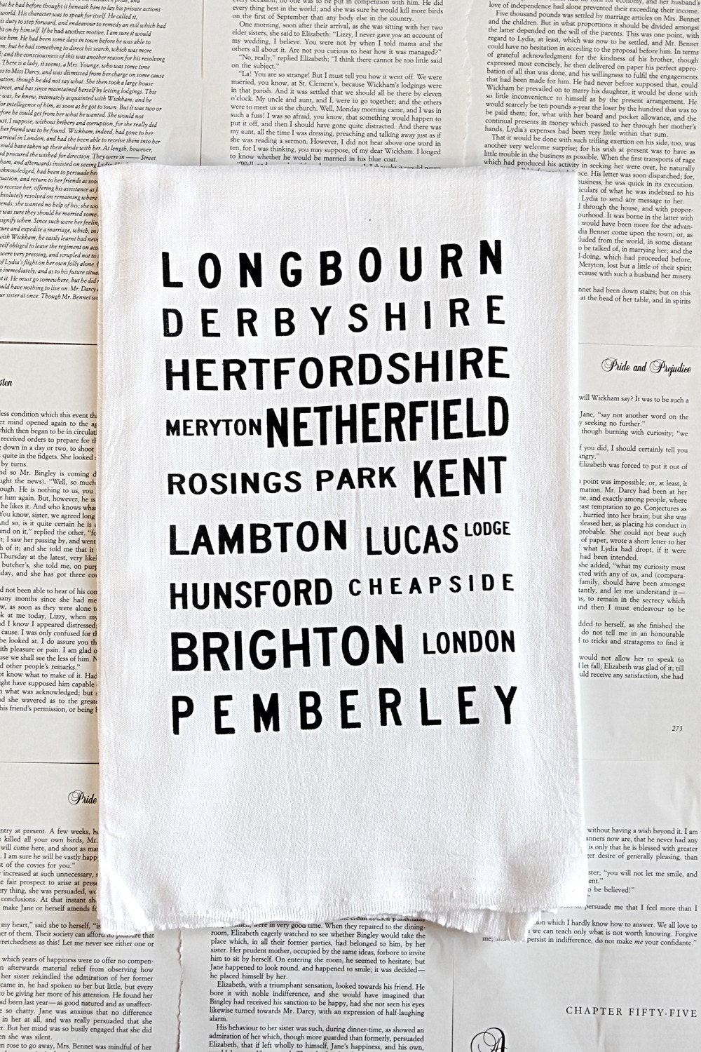 Typography Pride and Prejudice dishtowel
