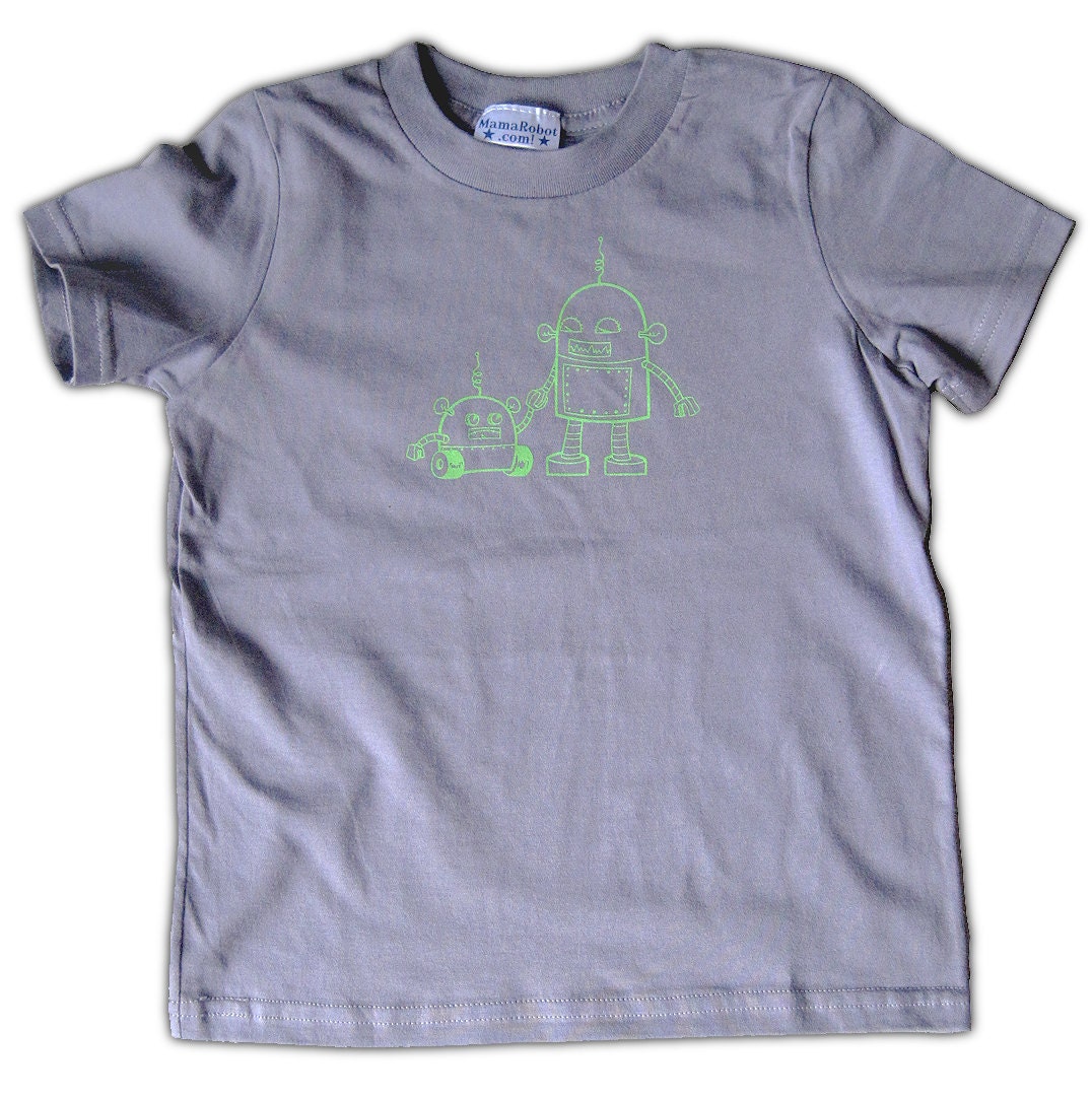 SALE - Robot Toddler Tee, green on slate in 2T and 4T
