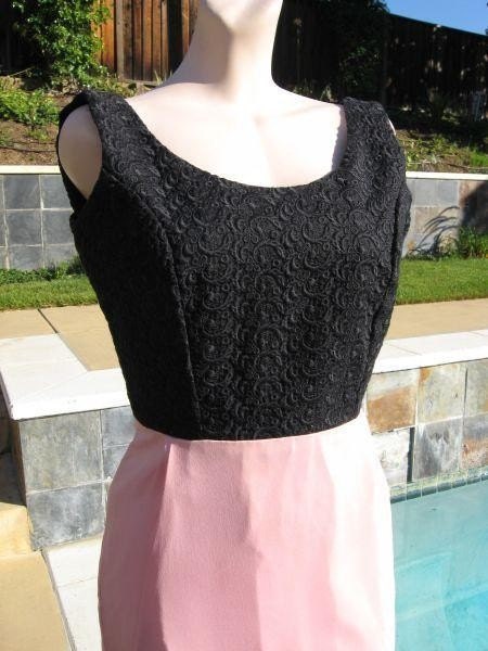 Vintage 60s Sleeveless Black and Pink Chiffon Party Dress