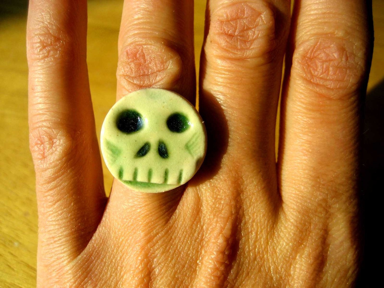 Day of the Dead Inspired Round Ceramic Skull Ring