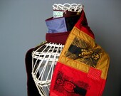The Happy Skeleton Silkscreened and Quilted Patchwork Scarf