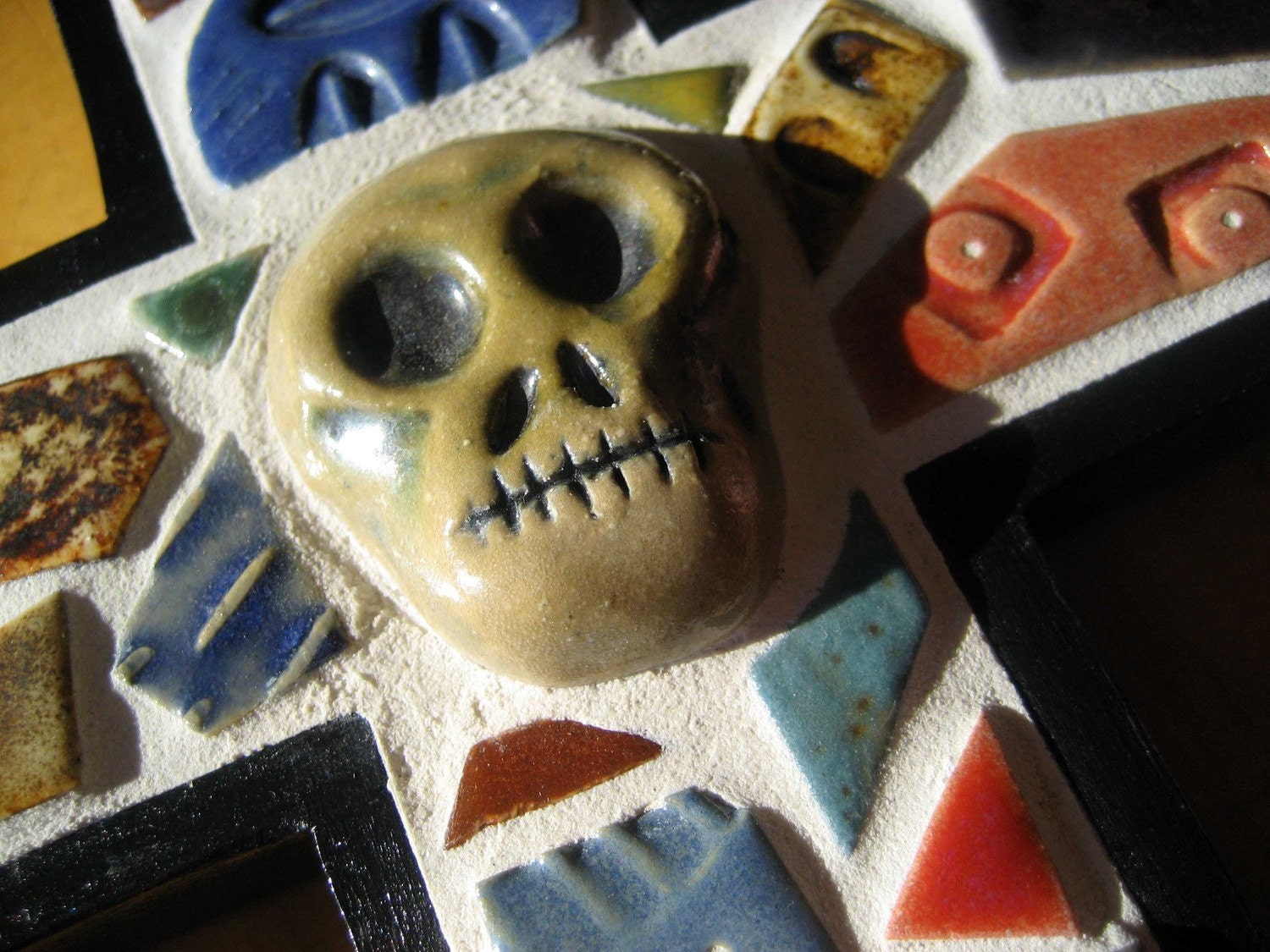 Day of the Dead Inspired Mosaic Cross Made with Handmade Ceramic Tiles