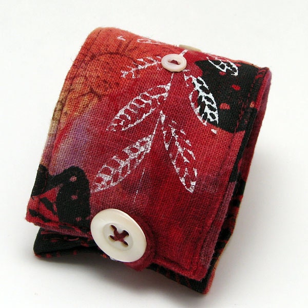 Fabric wrist cuff , art to wear - Ethereal Vine leaf design for a forest fairy