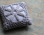 Linen  pincushion - crochet motif