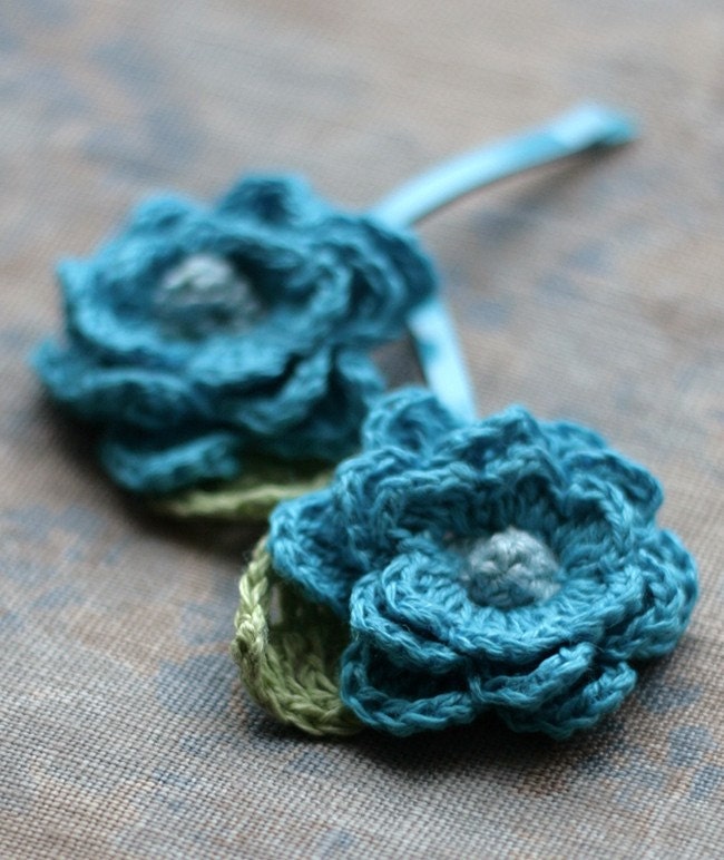Linen flower hairpins - set of 2