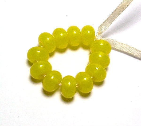 Handmade Lampwork Glass Beads SRA in Satiny Lemon Yellow set of 12 - Lemon Drops