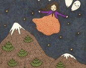floating in the night sky original illustration