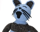beatrice - crocheted blue grey striped plush cat softie
