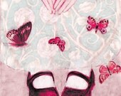 Hello Butterfly -Little Girl Art - Sweet Print - Maryjanes