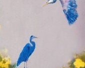 Herons Print -Two Blue Heron Giclee Woodblock Fine Art