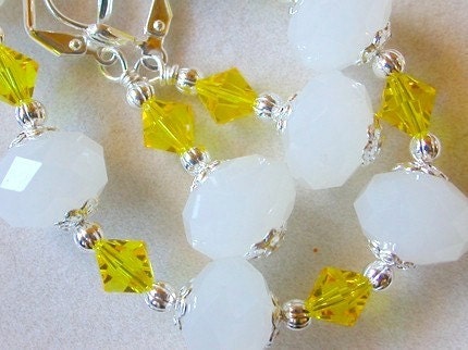 Yellow and White Bracelet and Earrings Swarovski Crystal Bracelet Silver