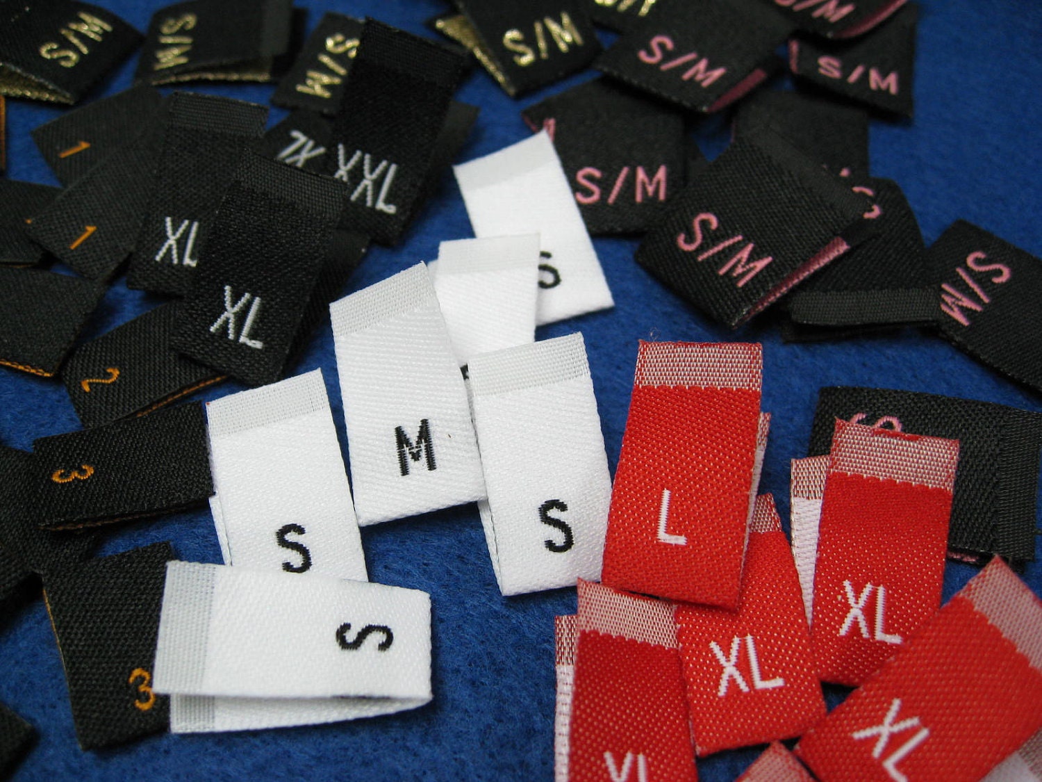 50 Custom Woven Size labels - Clothing Labels - Sewing Tags - Choose Your Own Colors and Fonts