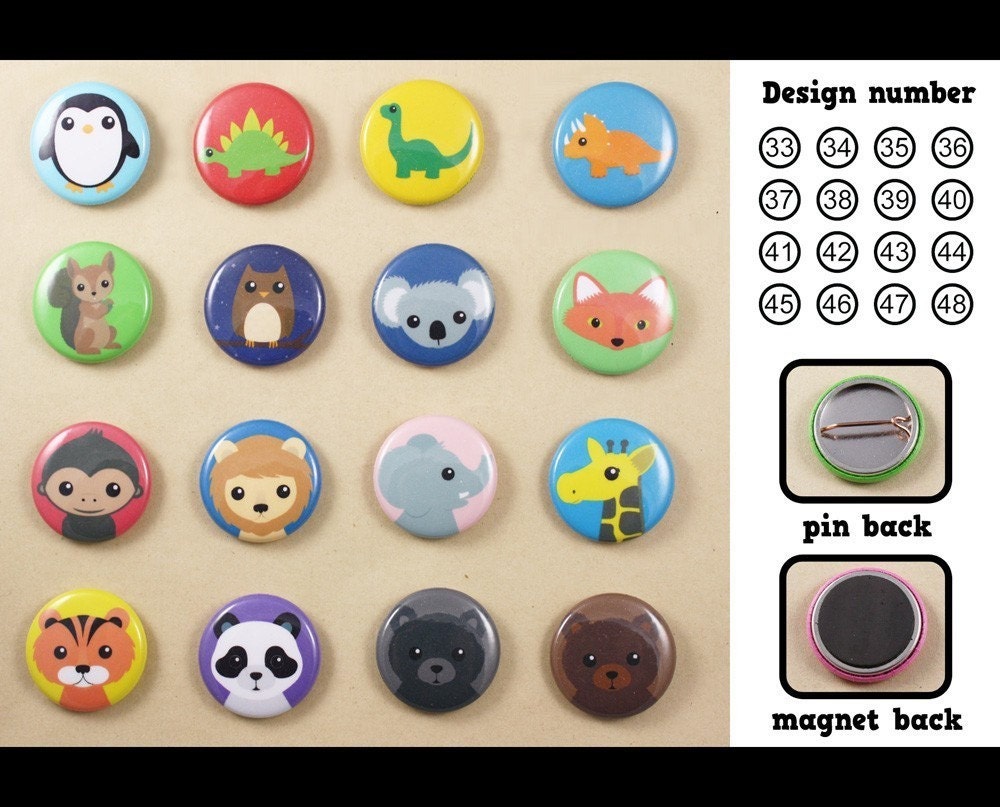 3 assorted badges - Pin or Magnet back - Lots of cute designs to choose from - Buttons