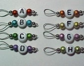 Letter Stitch Markers For Cat Bordhi Sock Knitting Book - Select Your Size -  Multi-Colored Spectra Glass -  Item No. 17