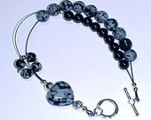 Hearts Desire Abacus Row Counter Bracelet - Snowflake Obsidian and Black Onyx -  Item No. 603