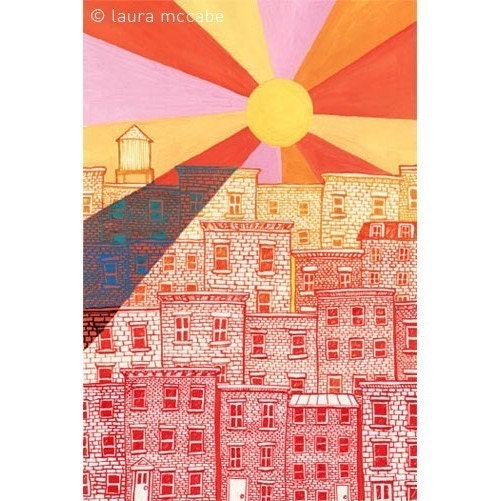 Brownstone Sunset 5x7 art print