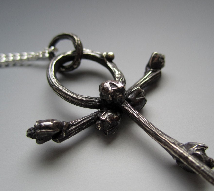 Ankh, sterling silver twig pendant, twig jewelry with twig bail, Made to order
