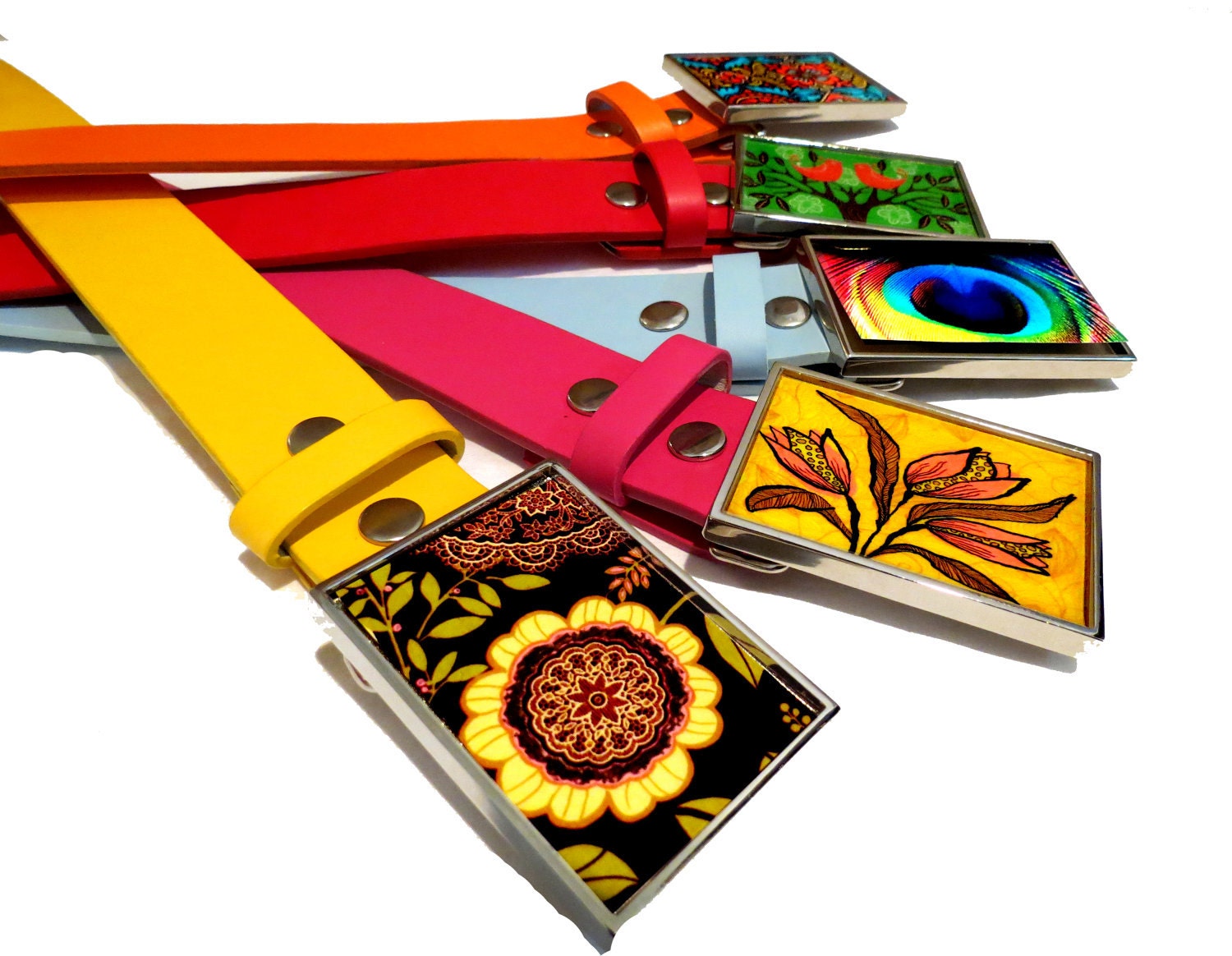 Colorful Leather Belt for Buckle: Red, Yellow, Orange, Blue, Pink Belts