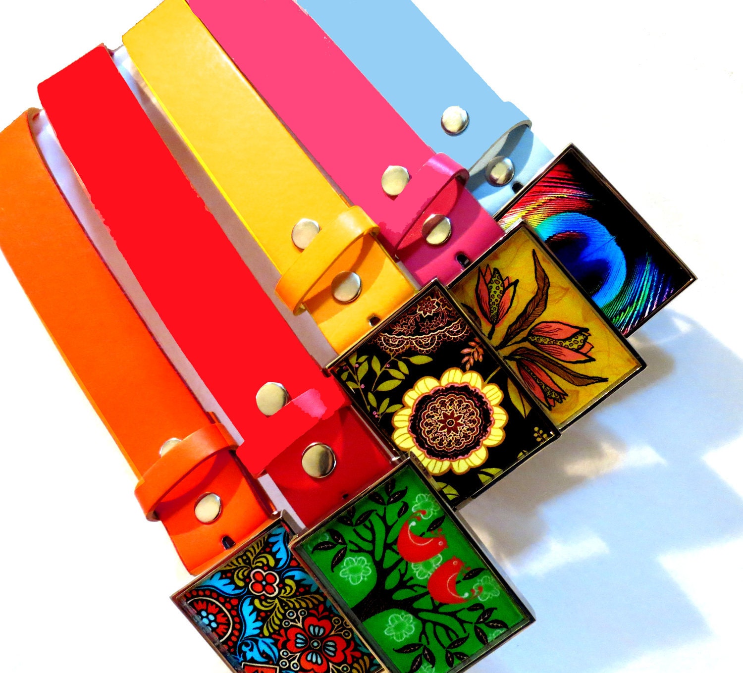 Colorful Leather Belt for Buckle: Red, Yellow, Orange, Blue, Pink Belts