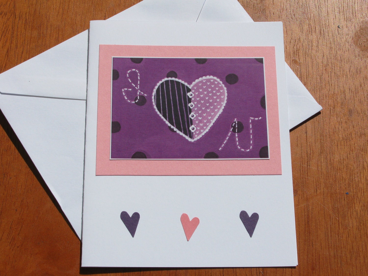 Greeting Card, Heart Art, I Love You Art Print Blank Note Card 4.25x5.5 inch with Envelope, Handmade, Appliqued Heart Painting Print