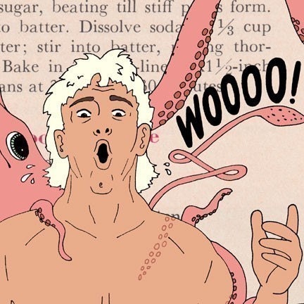 Ric Flair battles a giant squid for the last piece of cake