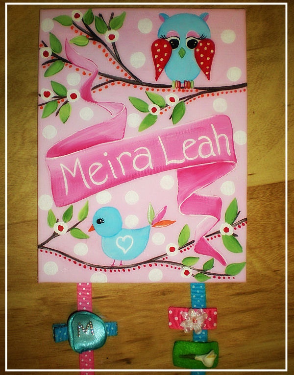Whimsical Wendysworldart 5x7 personalized hand painted bow holder bowholder boutique room decor kids girls