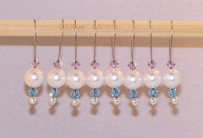 White Pearl with Lavender and Blue Medium Loop SnagFree Stitch Markers