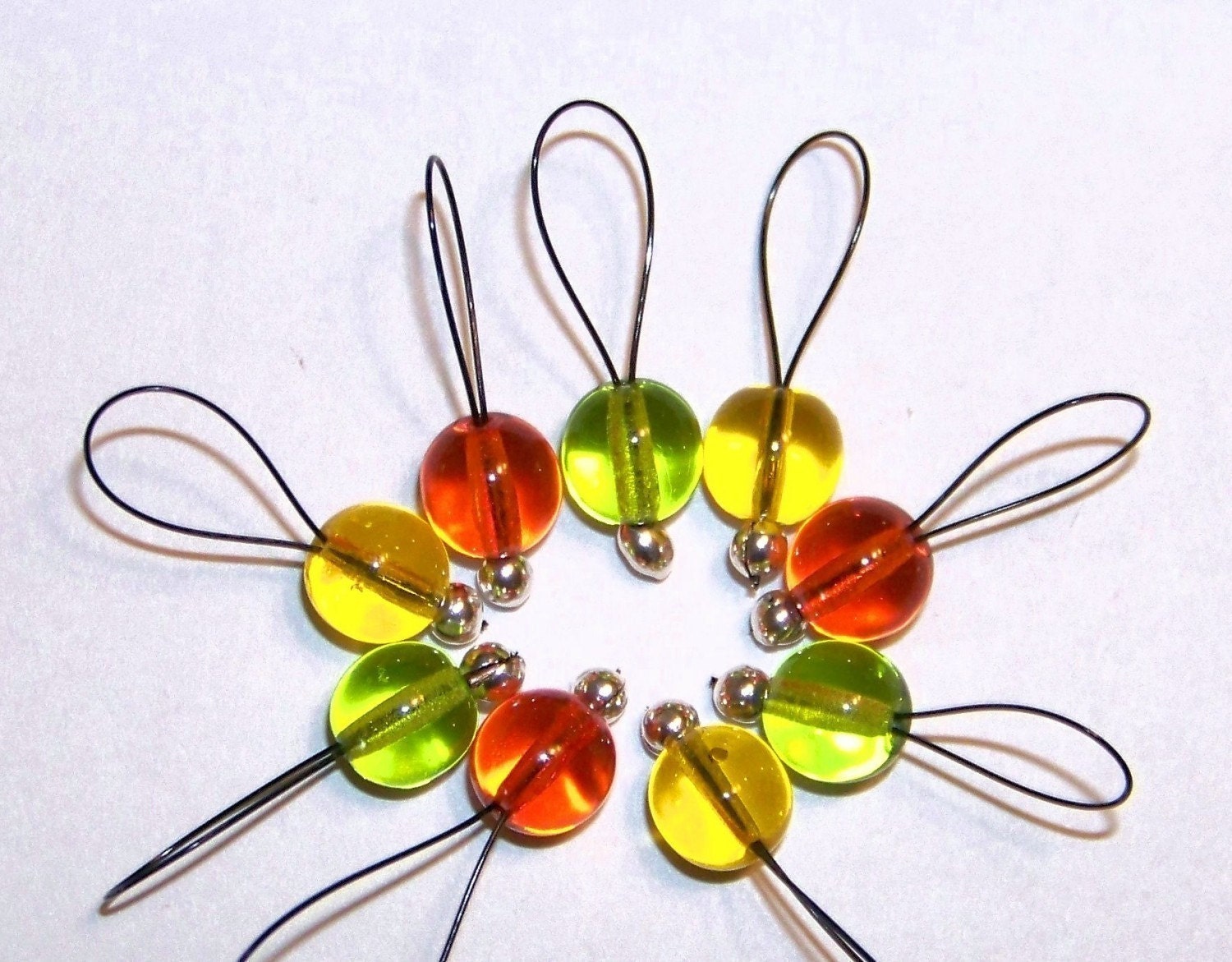 Citrus Czech Glass SnagFree Stitch Markers Medium Loop Set of 9