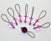 SnagFree Stitch Markers SUPER SALE Light Pink and Purple Czech Glass Set of 8 Medium