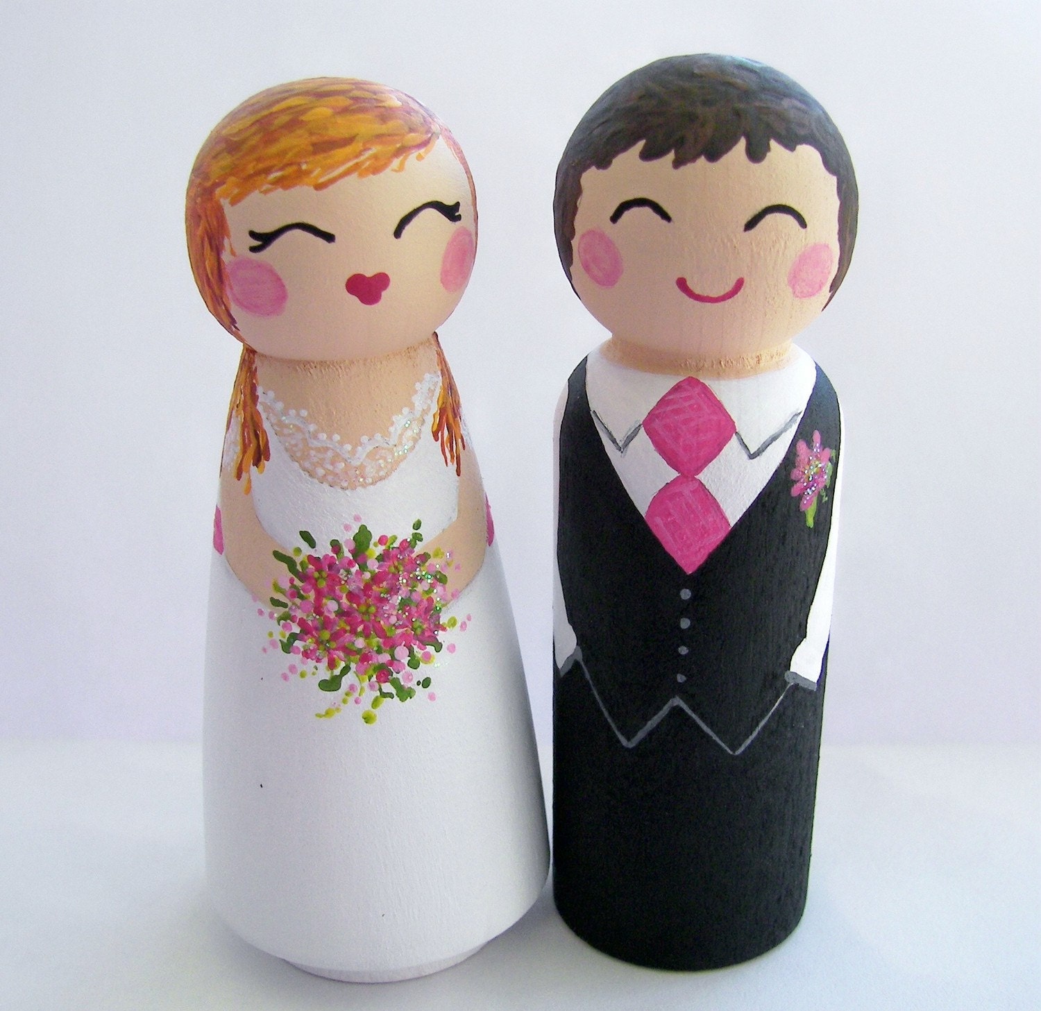 Hand Painted Love Boxes Custom Wedding Bride Groom Cake Topper Peg Doll Wood