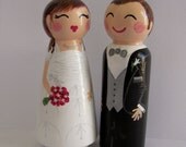 Hand Painted Love Boxes Custom Wedding Bride and Groom Cake Topper Peg Doll Wood