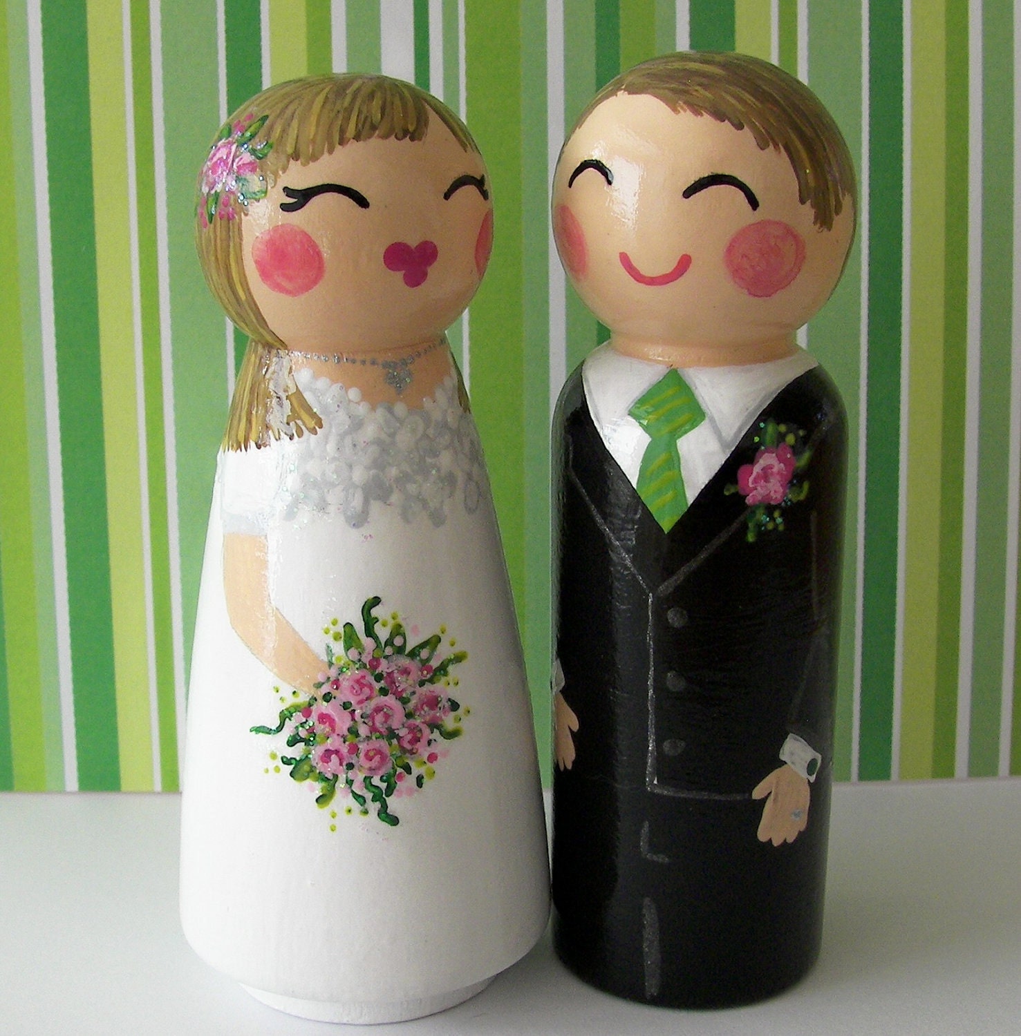 Hand Painted Love Boxes Custom Wedding Fairy Bride Groom Cake Topper Peg Dolls Wood