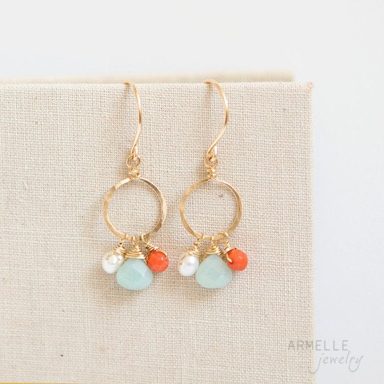 colette earrings        .        blue red   . 14kt gold filled .