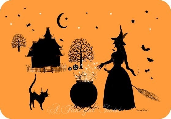 Witch Village Silhouette - 5 postcard set