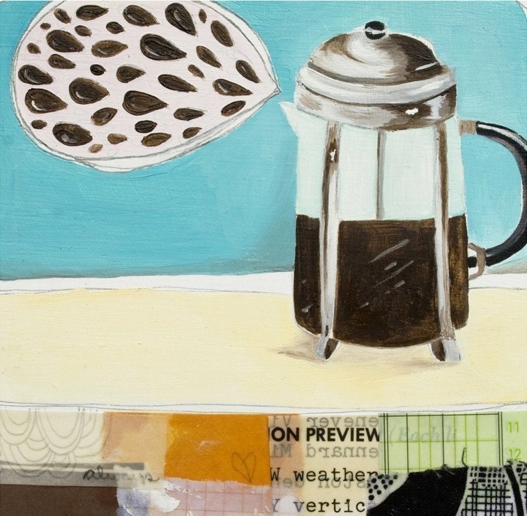 Coffee Art // French Press Art // 8x10 Art Print // I Heart Coffee by Michele Maule