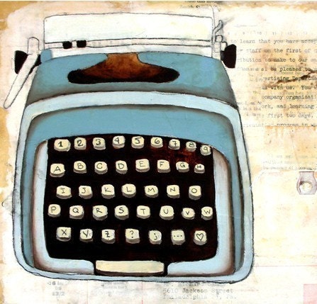 Typewriter Art // Art Print 5x7 // My Little Blue Typewriter // by Michele Maule