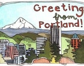 Portland Oregon Illustrated Postcards Set of Three