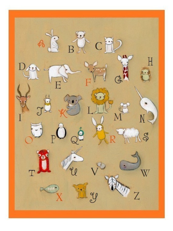 Alphabet - orange - 13 x 19 print by  Marisa and Creative Thursday