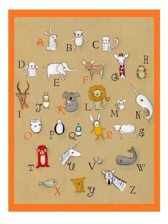 Alphabet - orange - 13 x 19 print by  Marisa and Creative Thursday