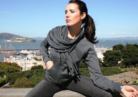 hoodie with jersey ribbons wrapped neckline