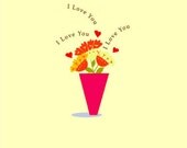 greeting card I love you pink vase with flowers