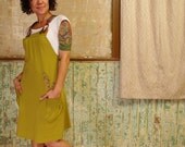 organic cotton pea soup jumper. hand printed with remade and recycled suspenders.  pocket full of posies print