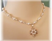 Bridal Necklace, Bronze Golden Necklace, Renaissance Inspired Beaded Wedding Necklace, Champagne Necklace