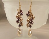Rich Burgundy  and Golden Bronze Blend Cascade Earrings, Swarovski Pearls, Bridesmaid Earrings, 14K Gold Filled