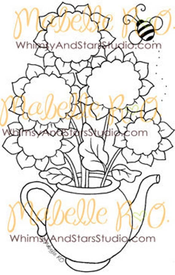 Digital Stamp: Sunflower Teapot
