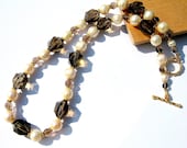 Smoky Quartz Necklace, Pearl &Gold Vermeil, Gemstone Jewelry