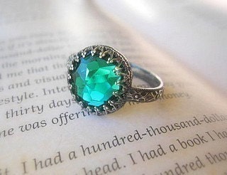 Vintage Green Swarovski Bling Ring Sterling Silver